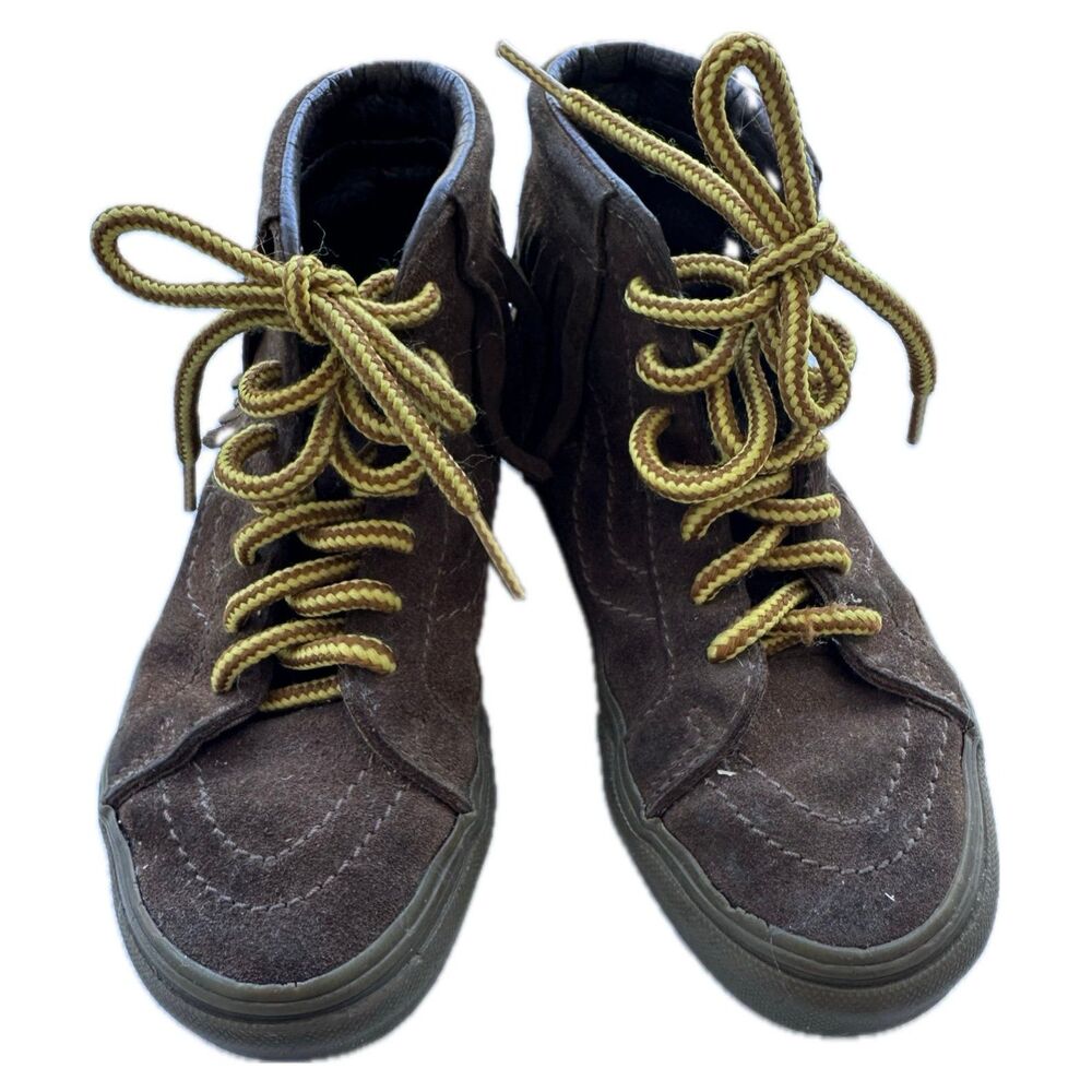 Vans Kids Unisex Brown Suede Leather SK8 Hi Fringe Moccasin Ankle Sneakers 12.5